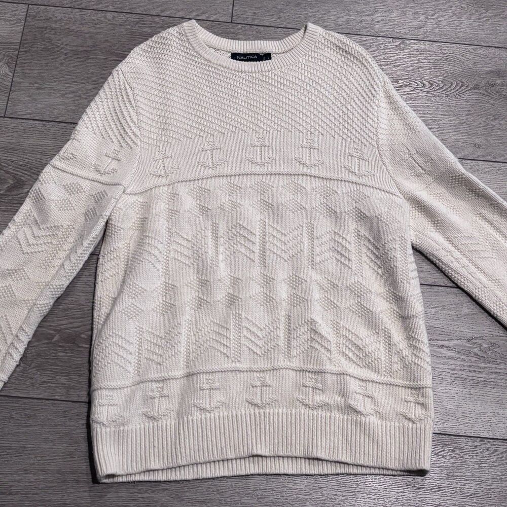Nautica‎ Sweater Mens Large Cable Knit Chunky Yacht Nautical Anchor Vintage